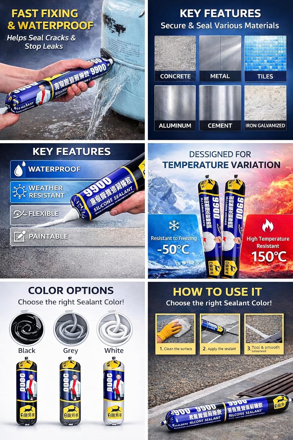 Waterproof Silicone Sealant Adhesive for Roof & Leakage Repair | Weather Resistant | For Concrete, Metal, Steel, Aluminum, Tiles & Water Tank | Flexible & Paintable 750gm