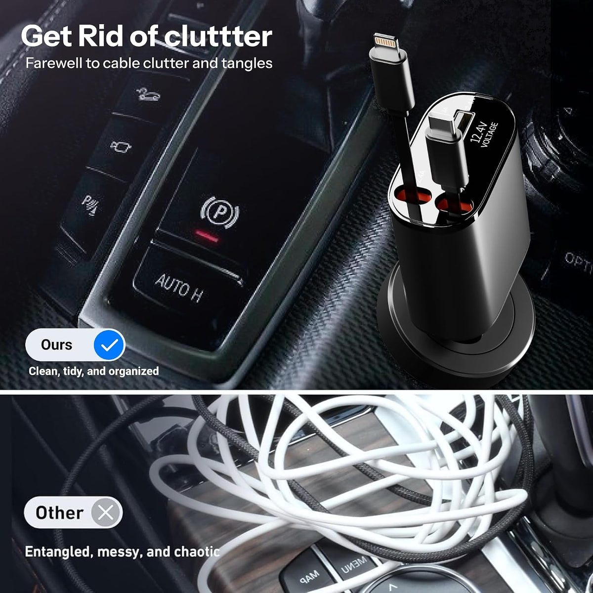 4 In 1 2 USB Ports Car Charger|Retractable Car Charger