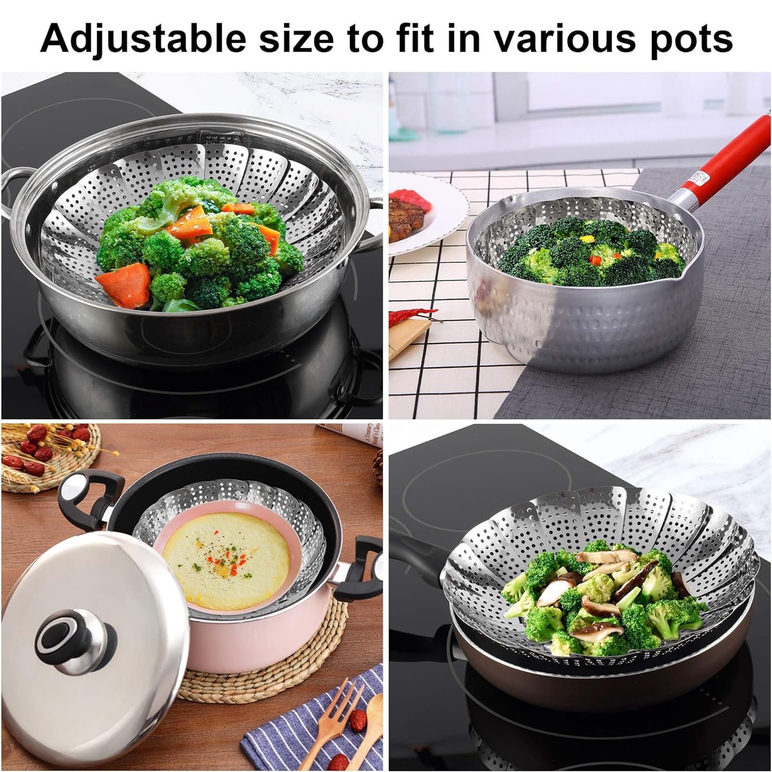 Stainless Steel Vegetable Steamer Basket - Foldable Steamer Basket - 27 Cm