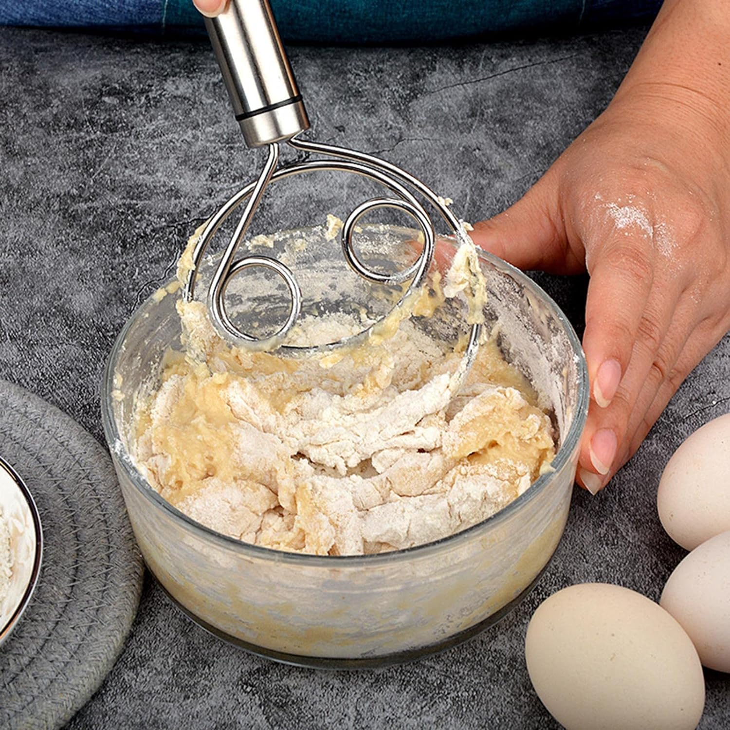 Dough Whisk, Premium Stainless Steel Dutch Whisk, Dough Hand Mixer Artisan Blender For Egg, Bread, Cake, Pastry, Pizza Dough - Perfect Baking Tools, Whisking, Tirring Kitchen Tools (2 Pc)