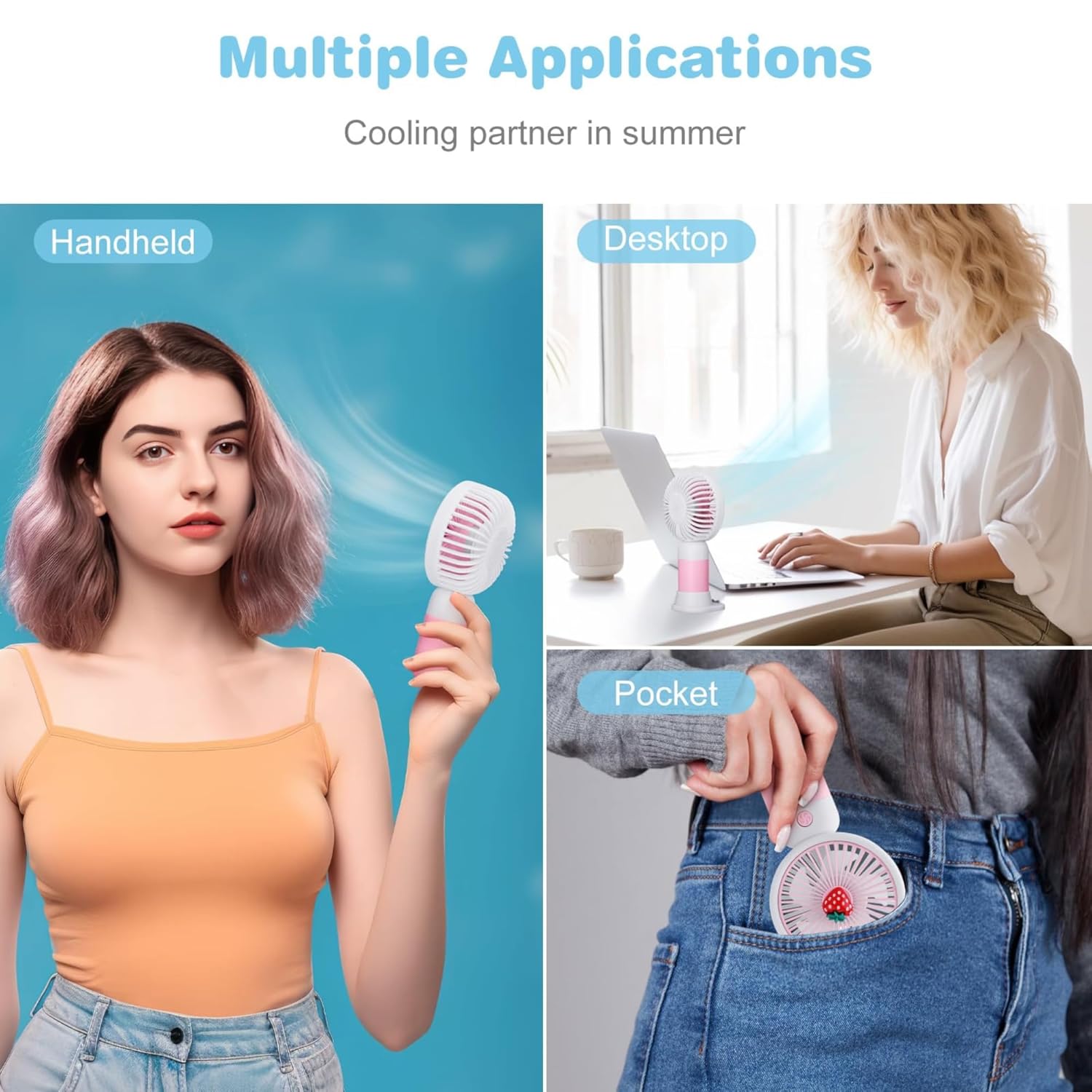 Mini Hand Fan - Rechargeable Mini Fan with USB Charging - Small Table Fan