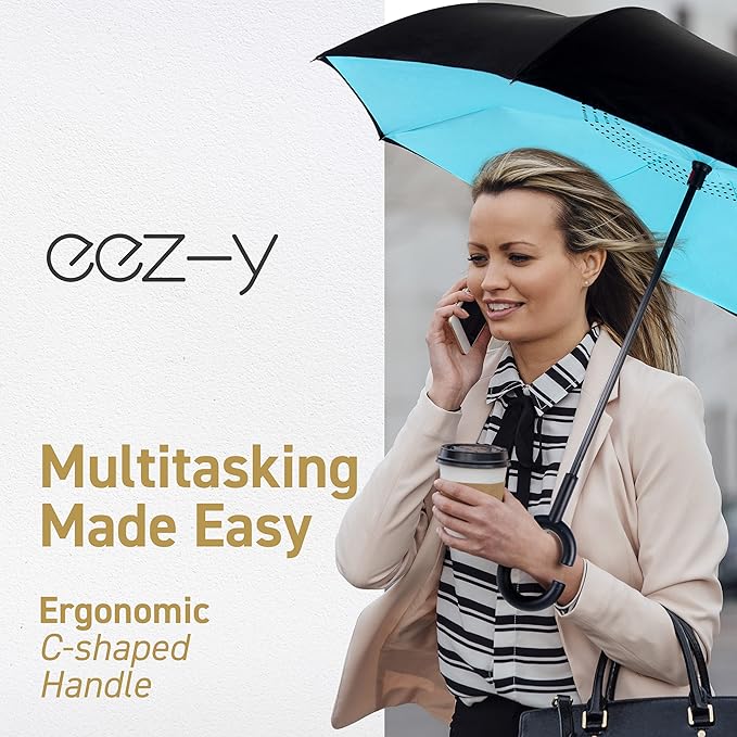 Plain design Windproof Upside Down Reverse Umbrella with C-Shaped Handle