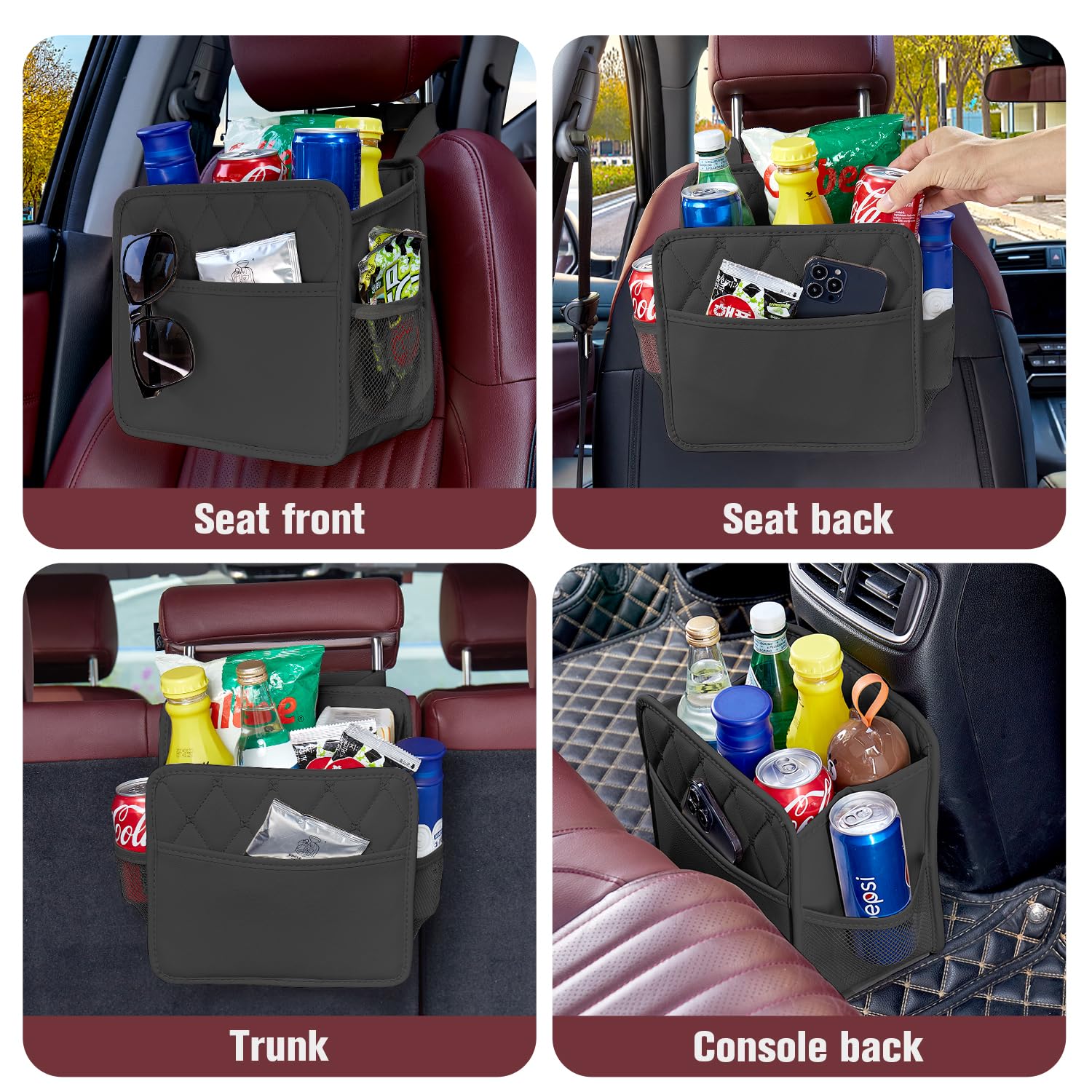 Back Seat Car Organizer, Leather Car Seat Organizer Foldable Universal Multifunctional Large Hanging Back Seat Organizer