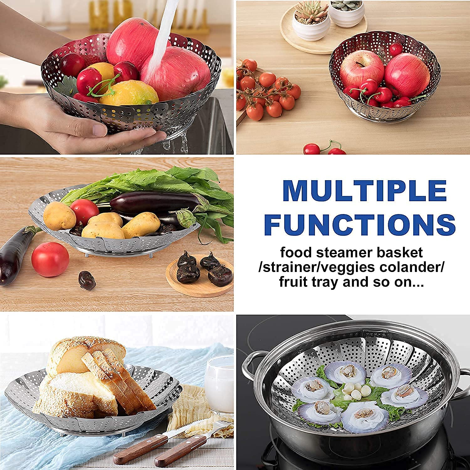 Stainless Steel Vegetable Steamer Basket - Foldable Steamer Basket - 27 Cm