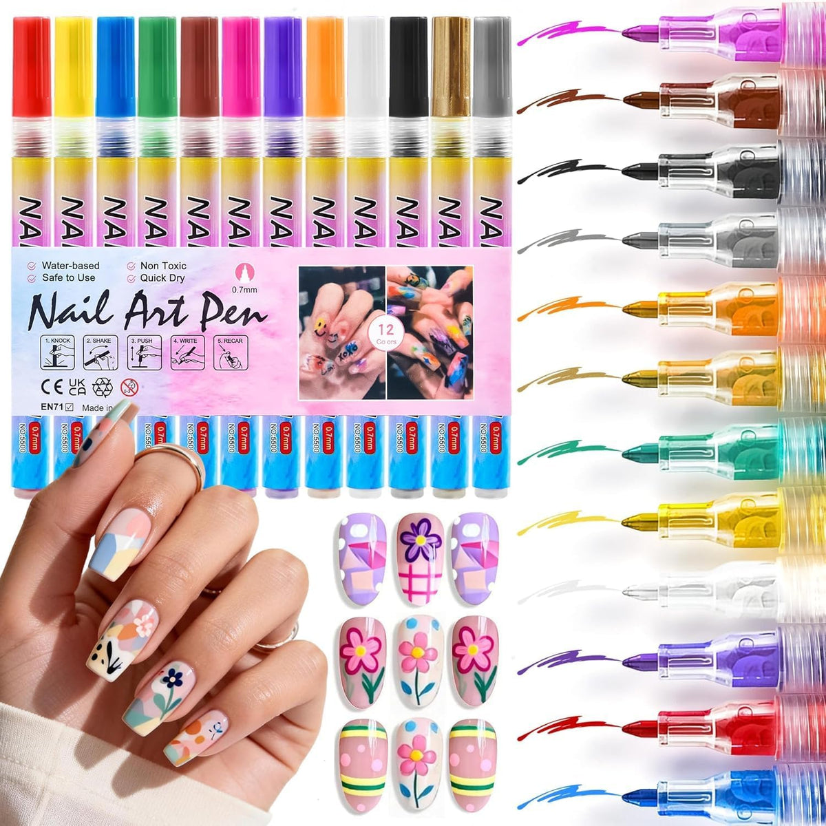 Nail Art Pens Set for DIY Nail Design & Fine Detail Painting