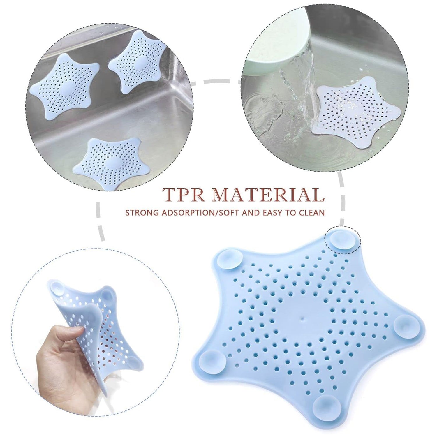 Star Drain Strainer: Catches Hair & Prevents Clogs (Kitchen/Bath) (4 pcs)