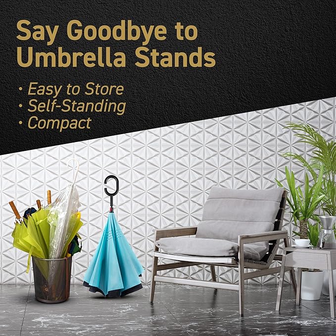 Plain design Windproof Upside Down Reverse Umbrella with C-Shaped Handle