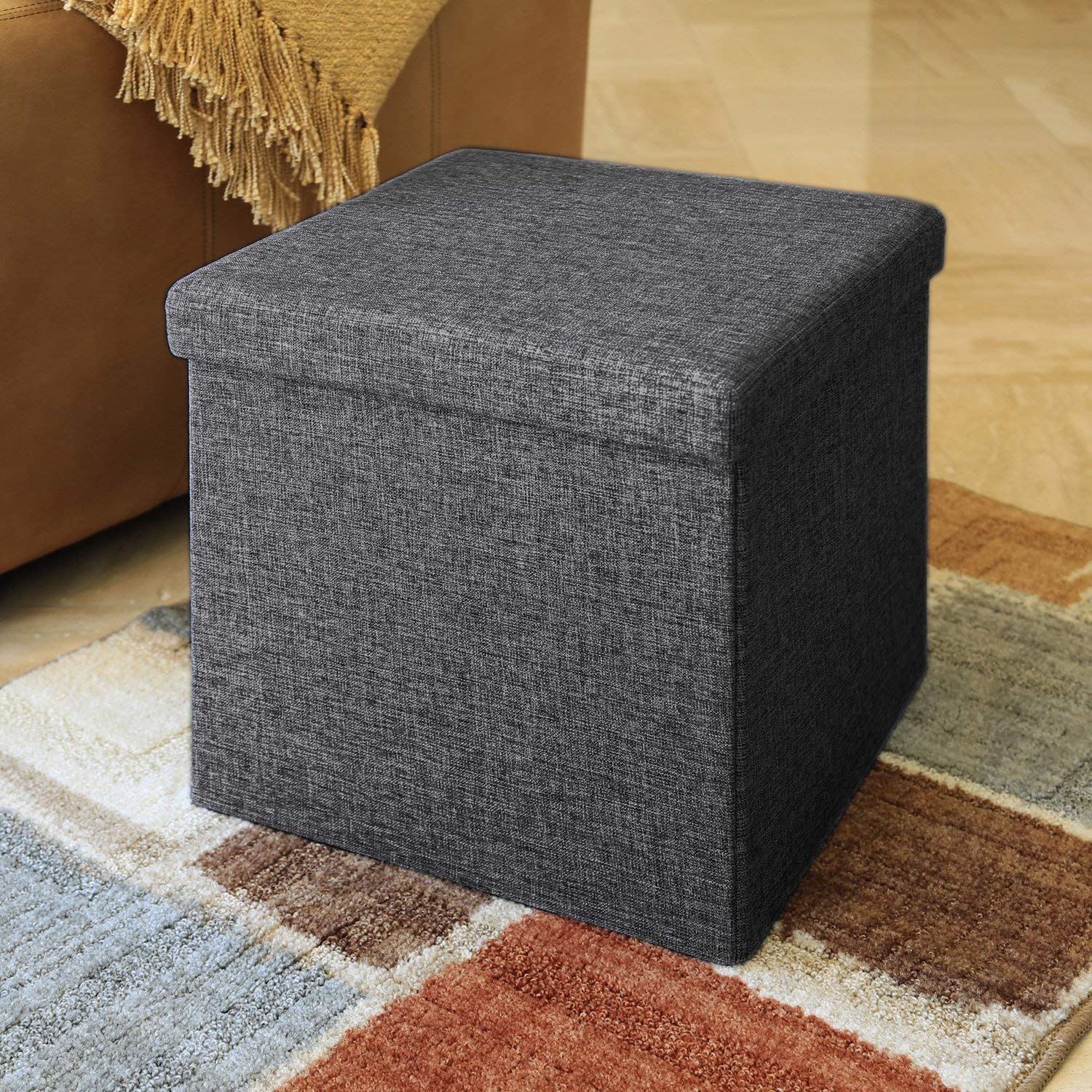 Linen Home Foldable Large Storage Ottoman Bench Footrest Stool Storage Ottoman Bench for footrest Stool Coffee Table and Seating Ottoman (30 X 30 X 30 c.m., Grey)