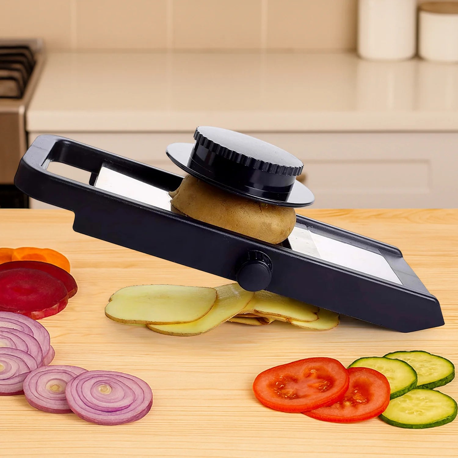 Premium Adjustable Vegetable & Fruit Slicer with Sharp Stainless Steel Blade