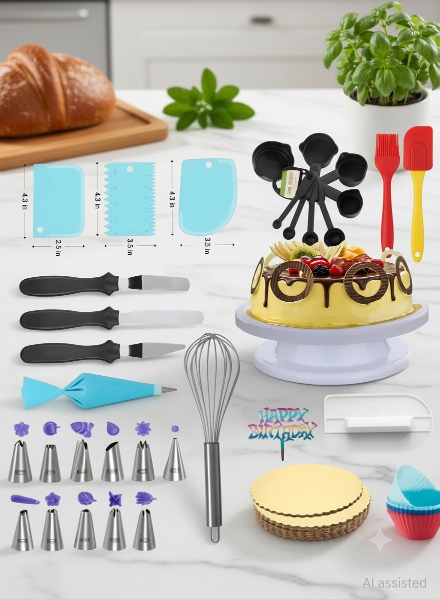 Cake Decorating Kits Cake Turntable, 12 Numbered Cake Decorating Tips Kitchen Tool Set (Baking Tools, Spatula, Brush
