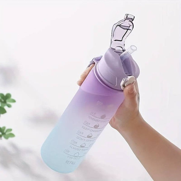Motivational Water Bottle with Straw & Time Maker, Toxin Free Plastic Drink Bottle Design for Girls, Boy, Cycling, School & Office