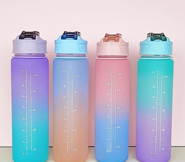 Motivational Water Bottle with Straw & Time Maker, Toxin Free Plastic Drink Bottle Design for Girls, Boy, Cycling, School & Office