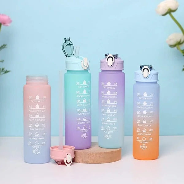 Motivational Water Bottle with Straw & Time Maker, Toxin Free Plastic Drink Bottle Design for Girls, Boy, Cycling, School & Office