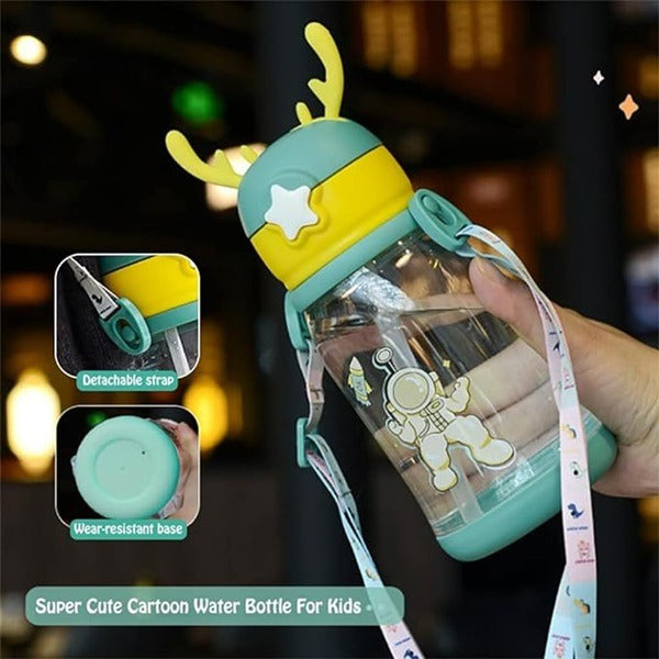 Cartoon Design Sippy Water Bottle and Shoulder Strap for Students and Children, Boy, girl