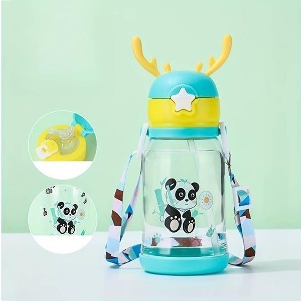 Cartoon Design Sippy Water Bottle and Shoulder Strap for Students and Children, Boy, girl