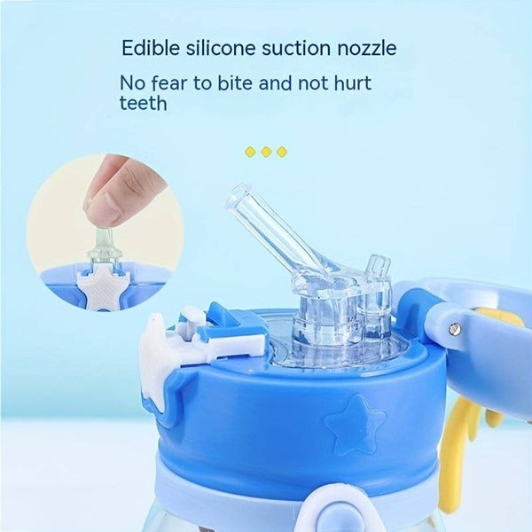 Cartoon Design Sippy Water Bottle and Shoulder Strap for Students and Children, Boy, girl