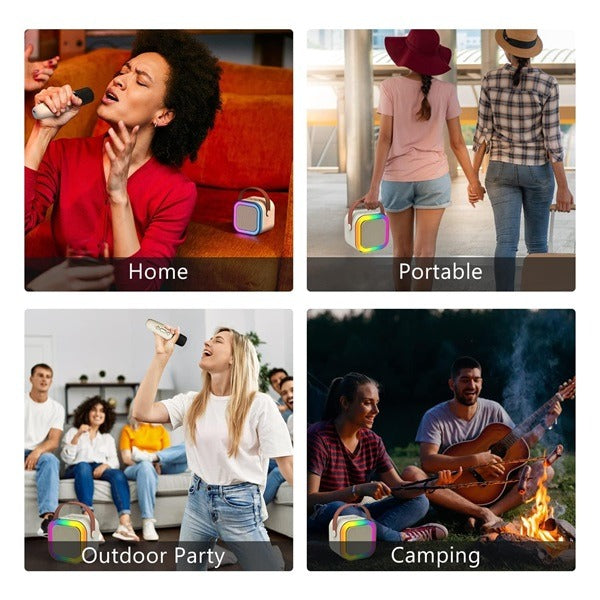 Wireless Mini Portable Bluetooth Speaker with Mike, 5Hrs Playtime Light & Voice Effects Multi Play Modes K12/TF Card/USB/Type C Fast Charging Port