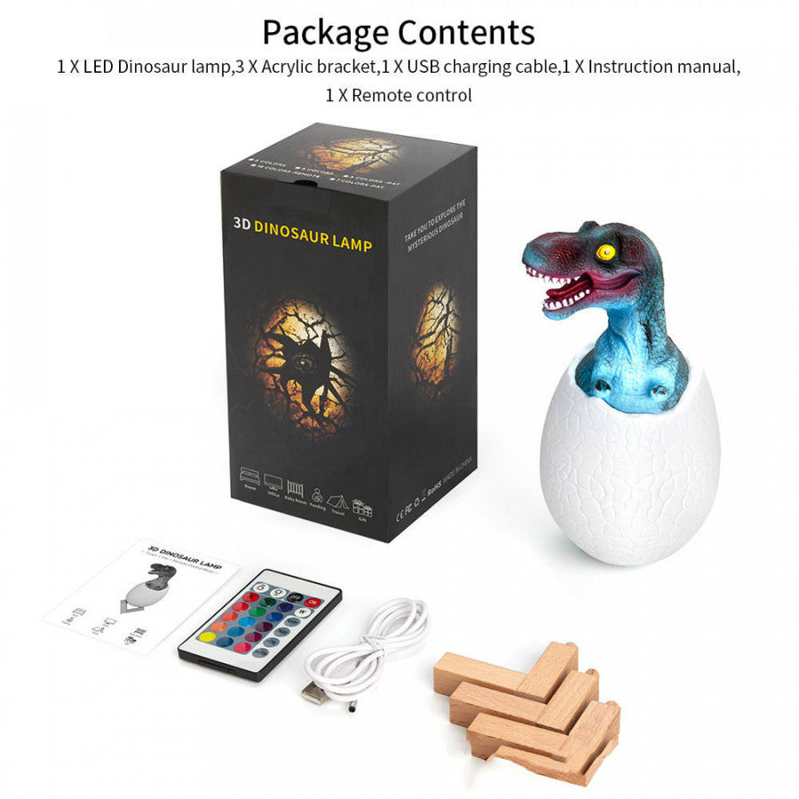 3D Dinosaur Lamp Night Light -USB Rechargeable with Remote Control RGB Lights 3D Dinosaur Lamp,3 Modes and Wooden Base, Dinosaur Egg Toy Best Birthday Christmas Gifts for Kids(Pack of 1)