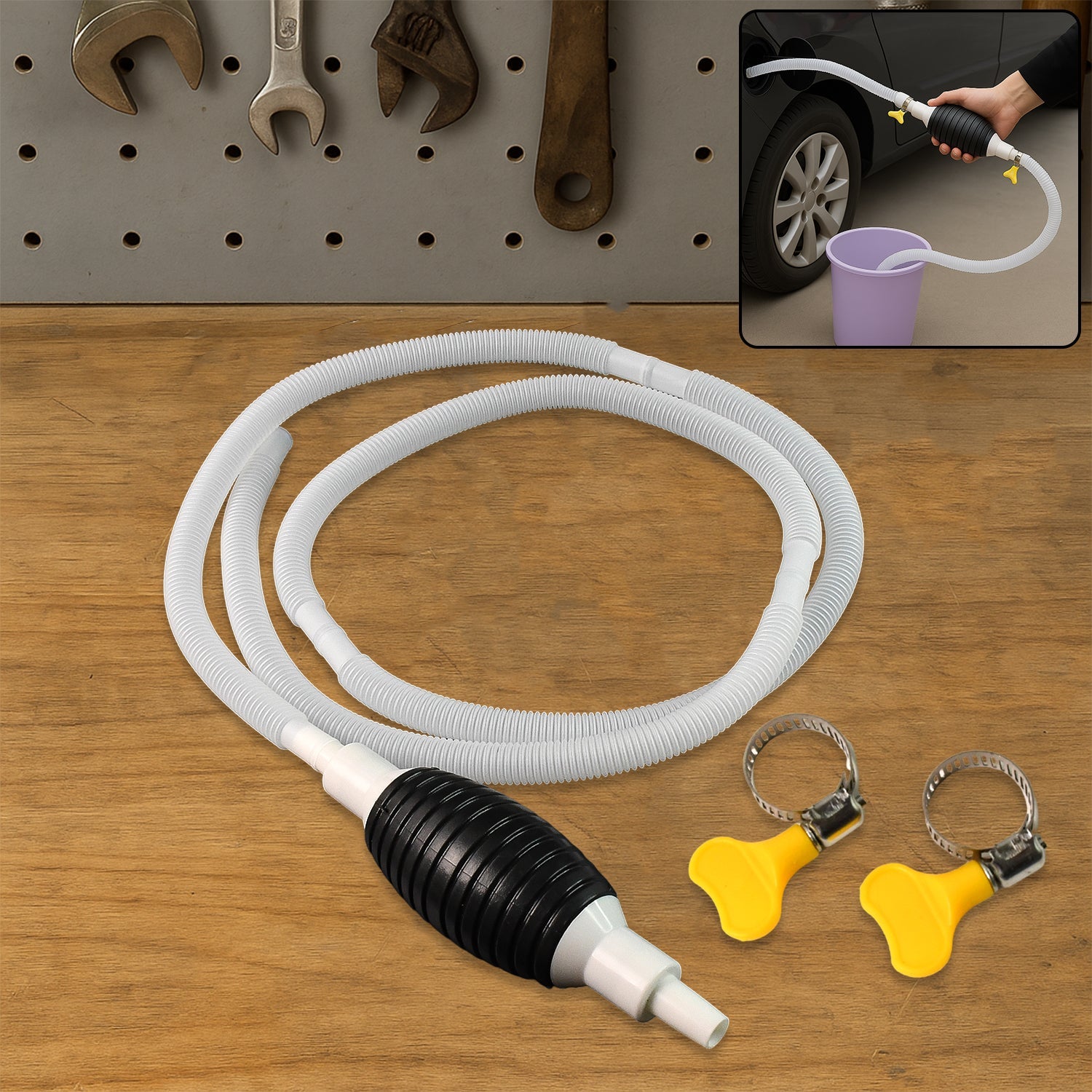 Fuel Transfer Pump Hose with Hand Pump and 2 Hose Clamps