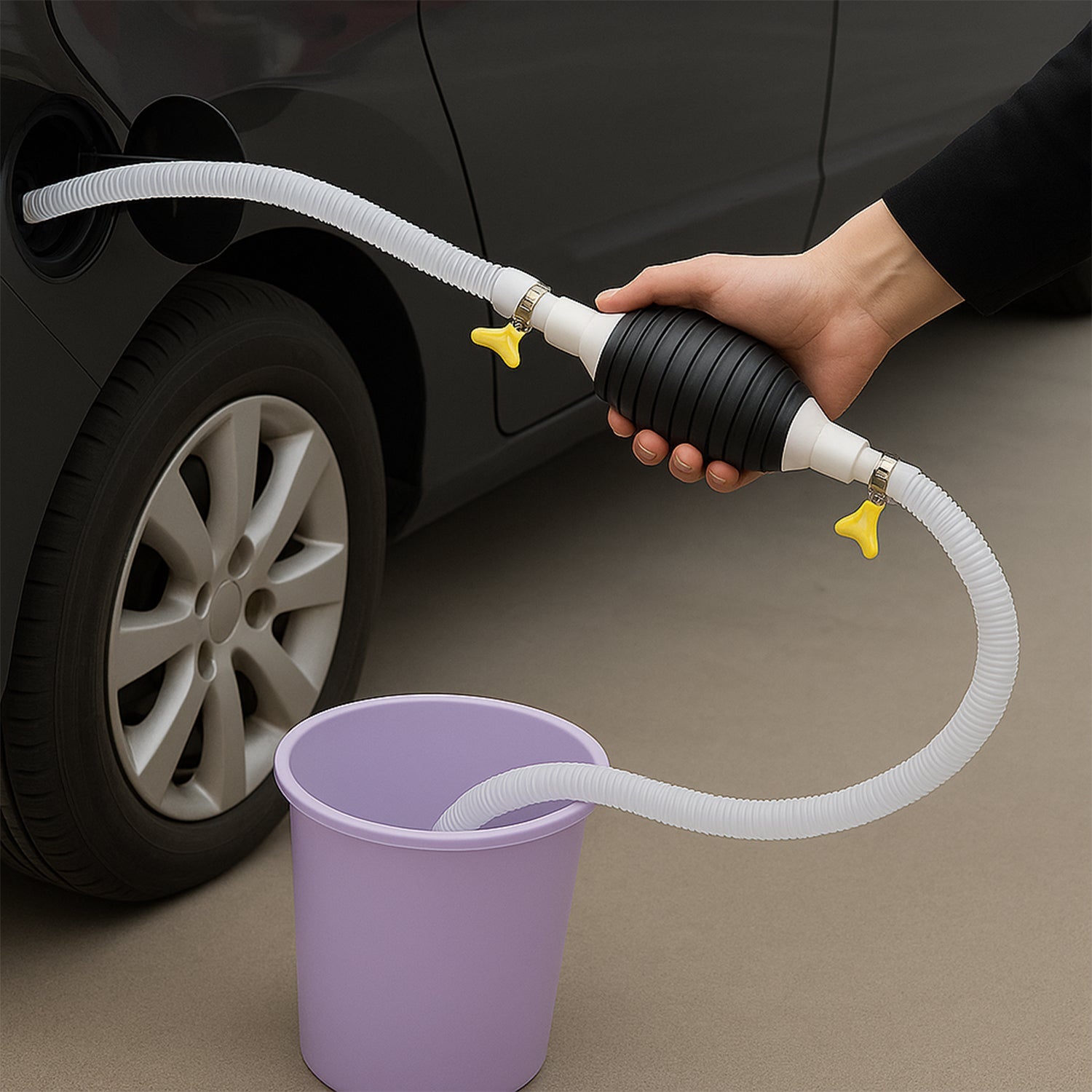Fuel Transfer Pump Hose with Hand Pump and 2 Hose Clamps