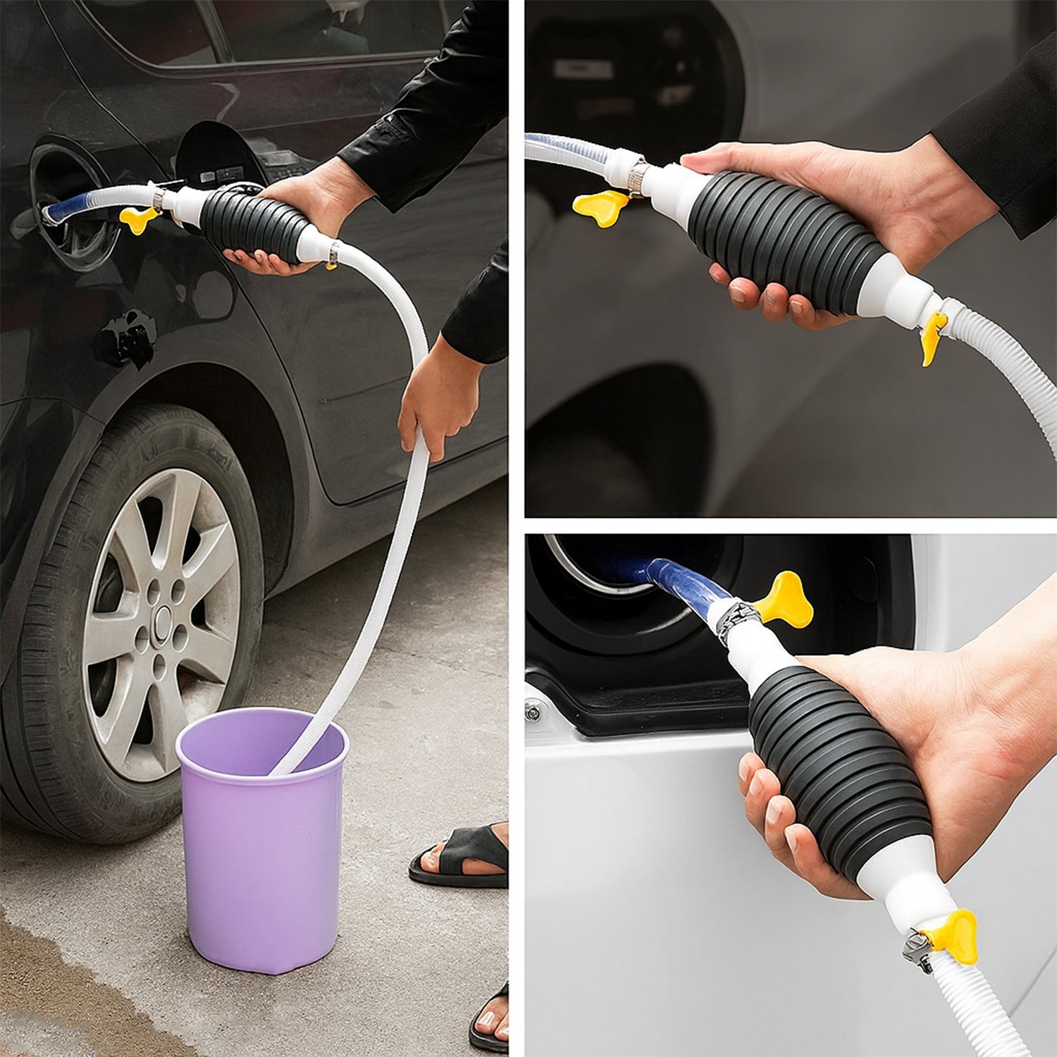 Fuel Transfer Pump Hose with Hand Pump and 2 Hose Clamps