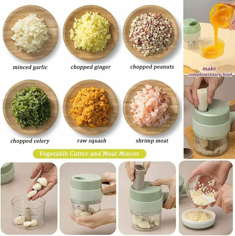 4 in 1 Electric Handheld Cooking Hammer Vegetable Cutter Set Food Chopper