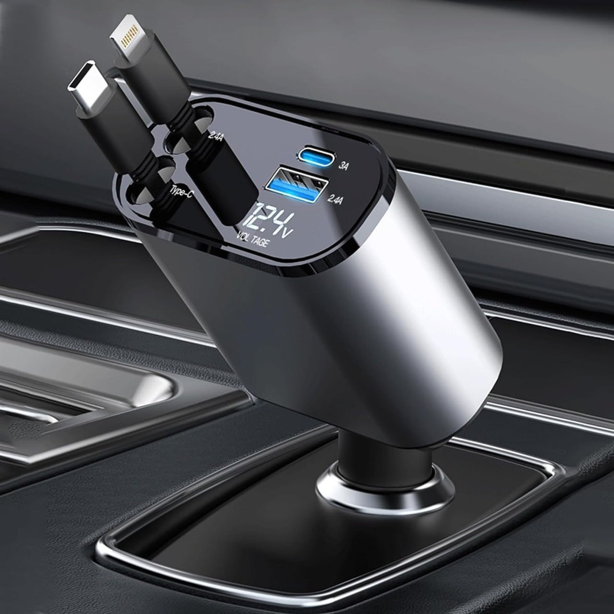4 In 1 2 USB Ports Car Charger|Retractable Car Charger