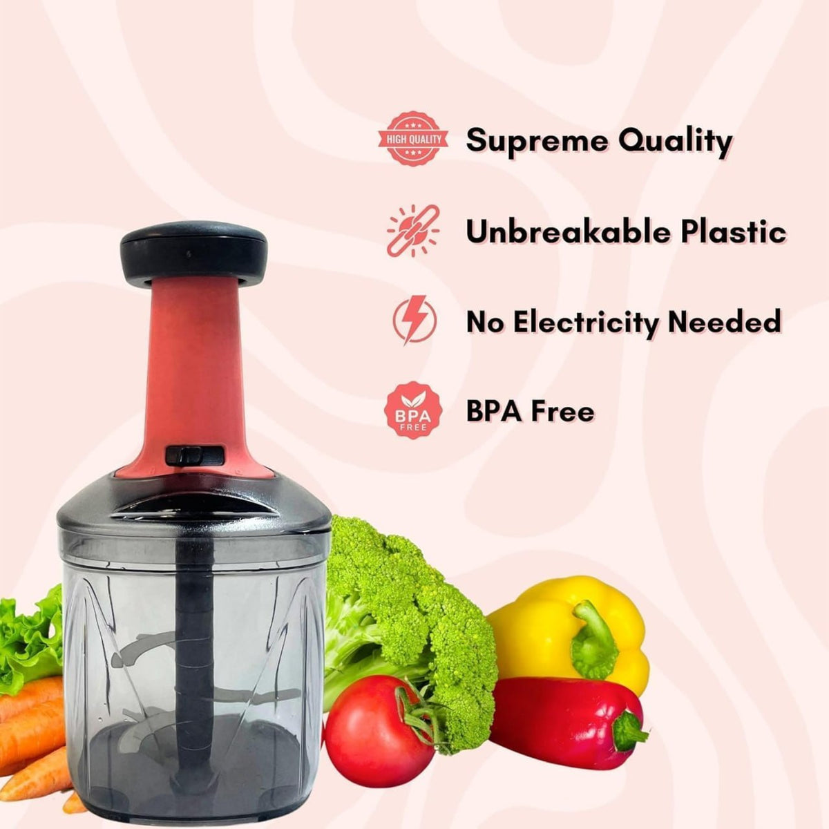 Push Chopper 1100ml | Multi-Purpose Vegetable, Onion, and Garlic Chopper, Efficient Manual Kitchen Cutter