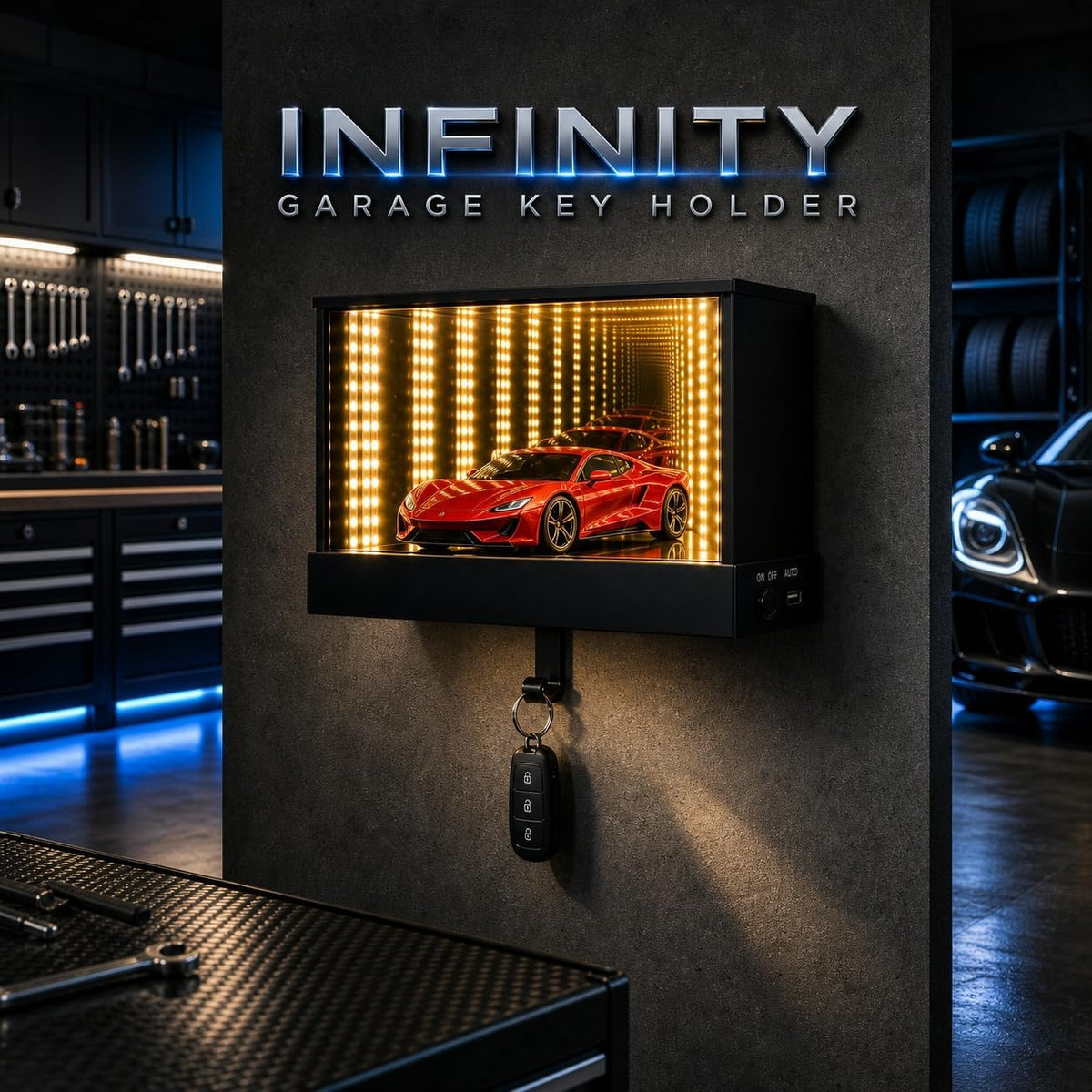 Infinity Garage Keychain | Magnetic Infinity Car Garage Key Holder with LED Lights |